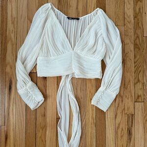 Zara Cream Pleated Wrap Blouse